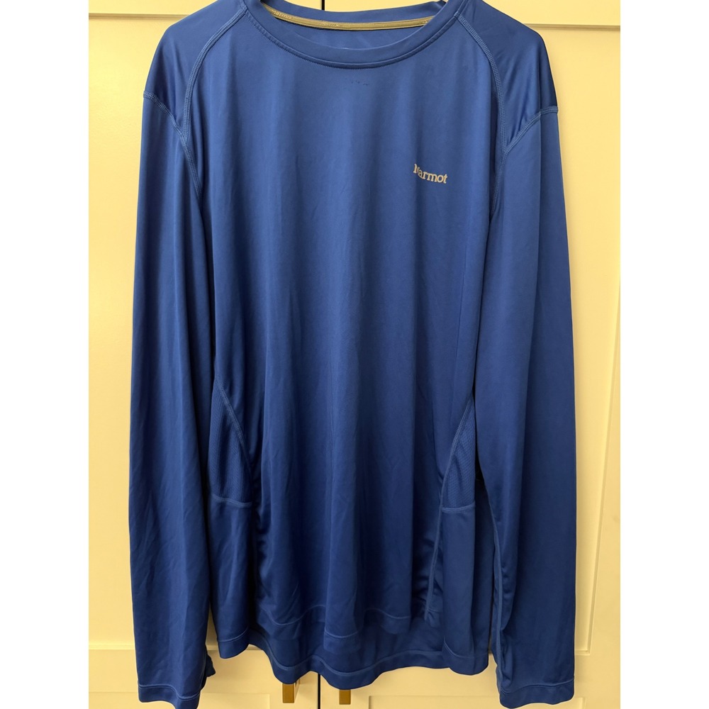Marmot Mens XXL Blue Performance Long Sleeve Shirt Mesh Vent Hiking Running Top